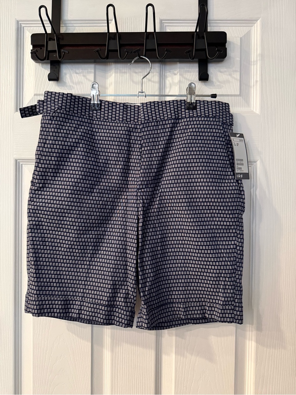 H&M Navy and White Geometric Flat Front Shorts